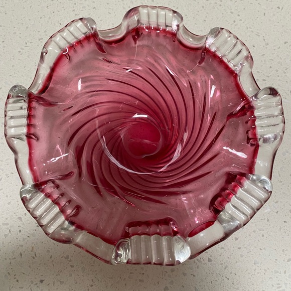 Vtg Cranberry glass dish - Picture 2 of 2
